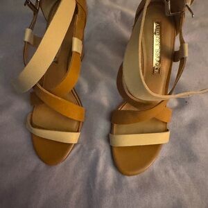 Audrey Brooke Tan and Cream Strappy Sandals
